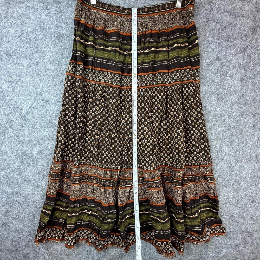 Vintage 1601 Skirt Womens Large Brown Boho Floral Earthy 90s Rayon Tiered Summer - Picture 3 of 6
